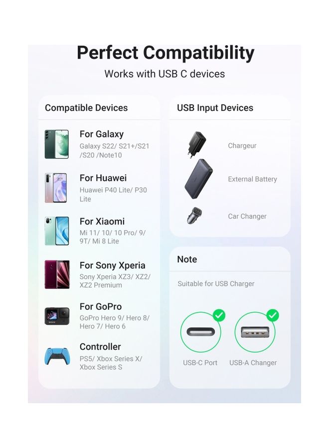 يو جرين كابل USB C بطول 3 متر من USB A إلى كابل Type C مضفر من النايلون شاحن سريع متوافق مع Samsung Galaxy S21 وNote 20 وMacBook Pro وNintendo Switch وHuawei وiPad mini 6 وGoPro Hero 7 وPS5 Controller وما إلى ذلك - Image 3