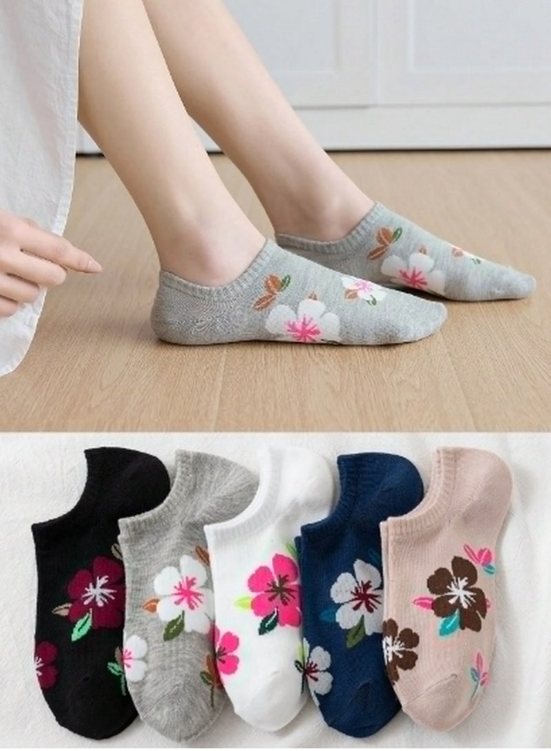 Set of 5 Women's Floral Ankle Socks - Soft, Colorful, and Comfortable Everyday Wear - Image 4