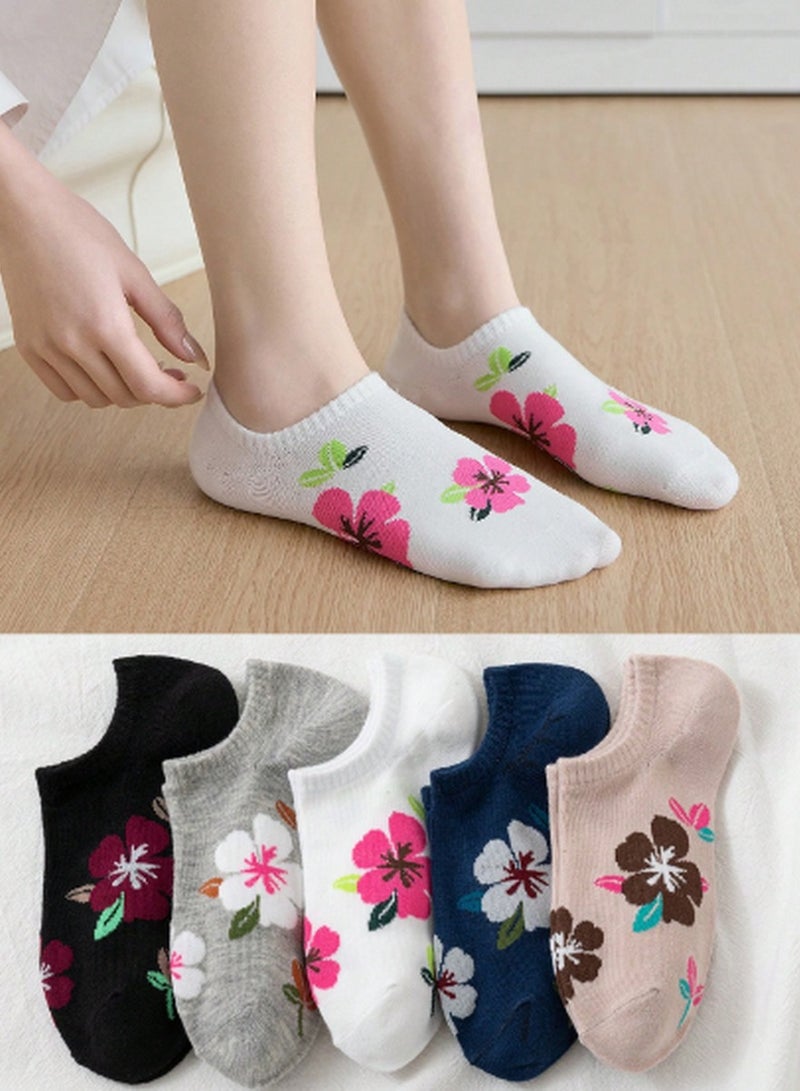 Set of 5 Women's Floral Ankle Socks - Soft, Colorful, and Comfortable Everyday Wear - Image 1