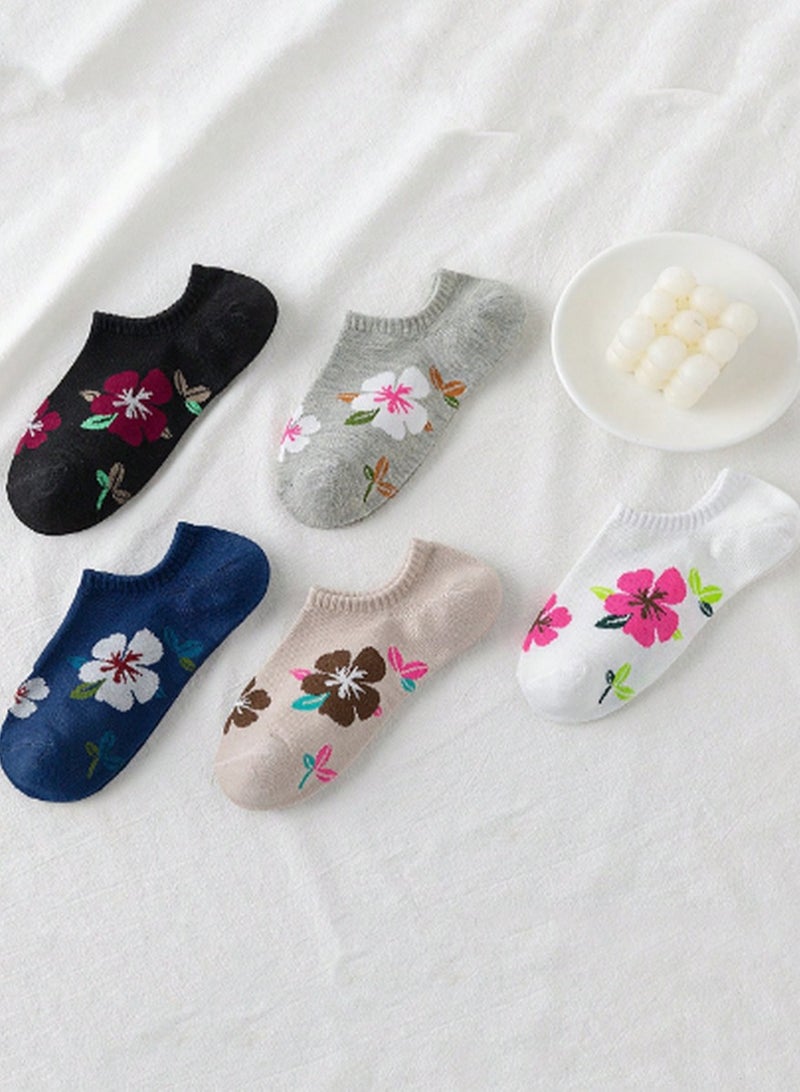 Set of 5 Women's Floral Ankle Socks - Soft, Colorful, and Comfortable Everyday Wear - Image 3