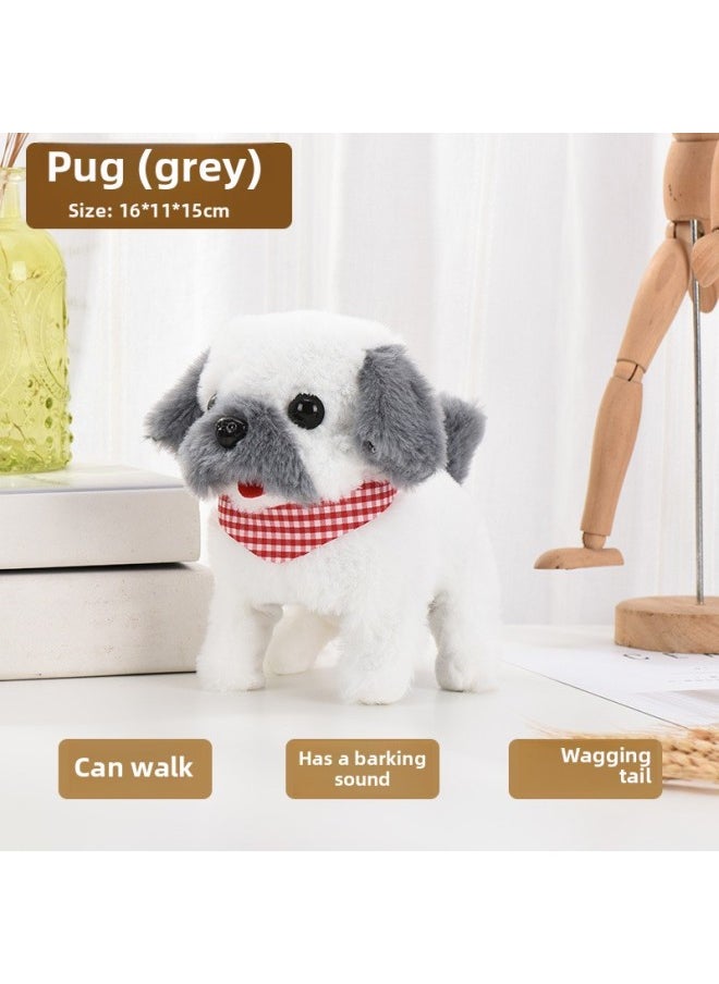 Toy Dog Children Plush Electric Toy Walking Dog Electric Dog Stall Electronic Puppy Pet-Colour:Pug (grey)  - Image 1