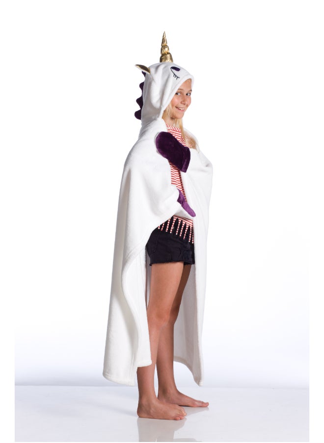 Kanguru - Wearable Blanket | Wearable Fleece Blanket for Kids w/ Cape, Hood, Gloves, Soft, Comfy, Warm, Fun, Machine Washable, for Kids Teenagers size 100 x 130cm - White Unicorn - Image 1