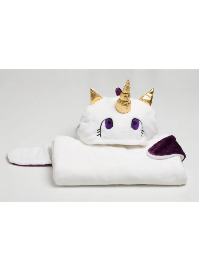 Kanguru Wearable Blanket | Wearable Fleece Blanket for Kids w/ Cape, Hood, Gloves, Soft, Comfy, Warm, Fun, Machine Washable, for Kids Teenagers size 100 x 130cm - White Unicorn