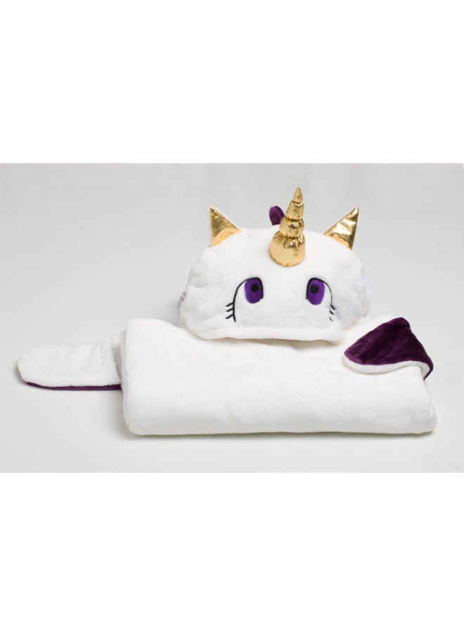 Kanguru - Wearable Blanket | Wearable Fleece Blanket for Kids w/ Cape, Hood, Gloves, Soft, Comfy, Warm, Fun, Machine Washable, for Kids Teenagers size 100 x 130cm - White Unicorn - Image 1