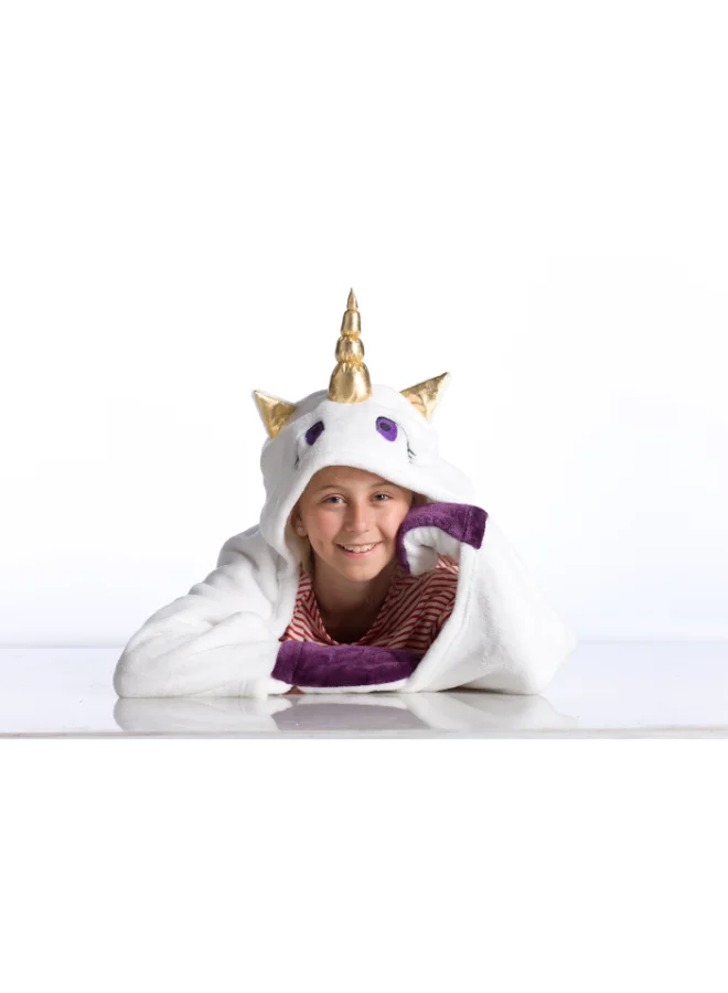 Kanguru Wearable Blanket | Wearable Fleece Blanket for Kids w/ Cape, Hood, Gloves, Soft, Comfy, Warm, Fun, Machine Washable, for Kids Teenagers size 100 x 130cm - White Unicorn
