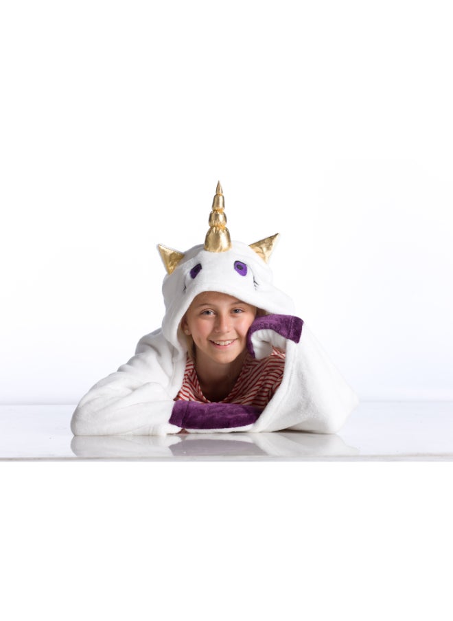 Kanguru - Wearable Blanket | Wearable Fleece Blanket for Kids w/ Cape, Hood, Gloves, Soft, Comfy, Warm, Fun, Machine Washable, for Kids Teenagers size 100 x 130cm - White Unicorn - Image 1