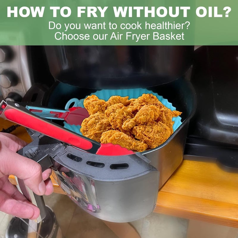 Nisixdec NISIXDEC 2 Reusable Silicone Air Fryer Liners for 35 QT Fryers8 Non Stick Foldable Liners Airfryer Parchment Liner with Free 9 Inch Tongs with Silicone Tip  - Image 5