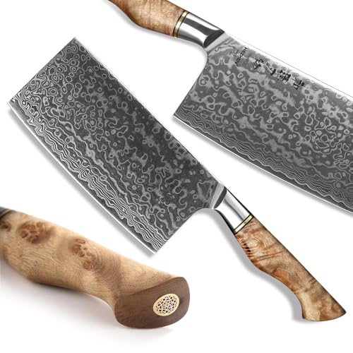 HEZHEN Meat Cleaver & Butcher Knife - 6.8 Inch 67-Layer Damascus Steel Forged Sharp Kitchen & Vegetable Cleaver with Non-Slip Wooden Handle - Image 3