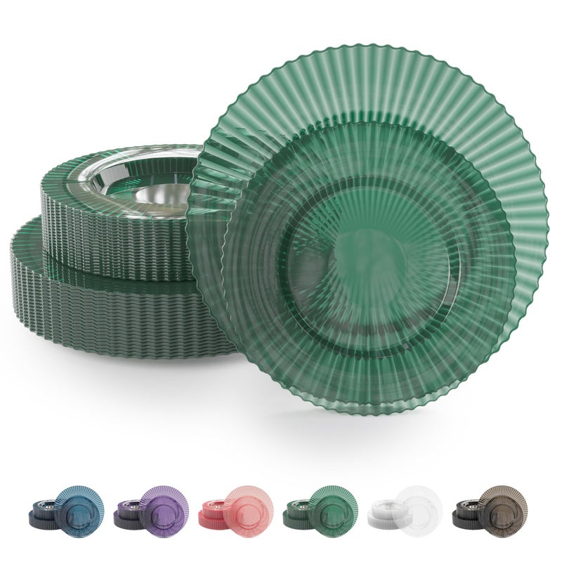 Exquisite 40 Piece Plastic Disposable Plates Set For 20 Guests I 20 X 9 Inch & 20 X 11 Inch Disposable Plastic Plates | Color: Green| Great for Weddings Parties And Formal Occasions - Image 1