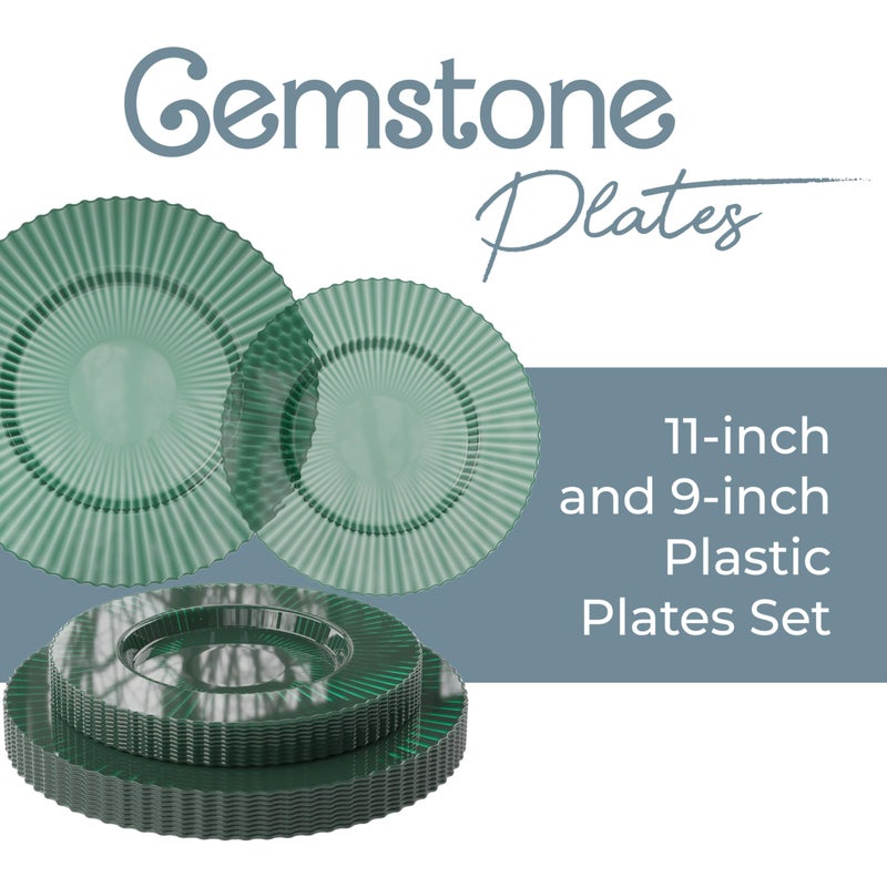 Exquisite 40 Piece Plastic Disposable Plates Set For 20 Guests I 20 X 9 Inch & 20 X 11 Inch Disposable Plastic Plates | Color: Green| Great for Weddings Parties And Formal Occasions - Image 2