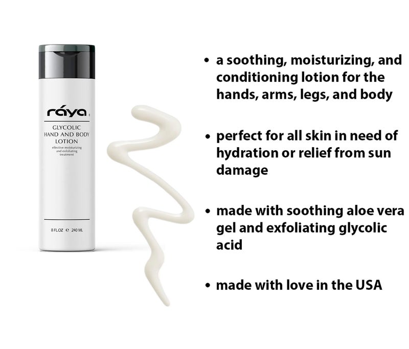 Raya Glycolic Hand and Body Lotion with AHA (G-333) | Soothing, Moisturizing, Exfoliating, and Conditioning Lotion for the Hands, Arms, Legs, and Body | Made with Alpha Hydroxy Acids - Image 3