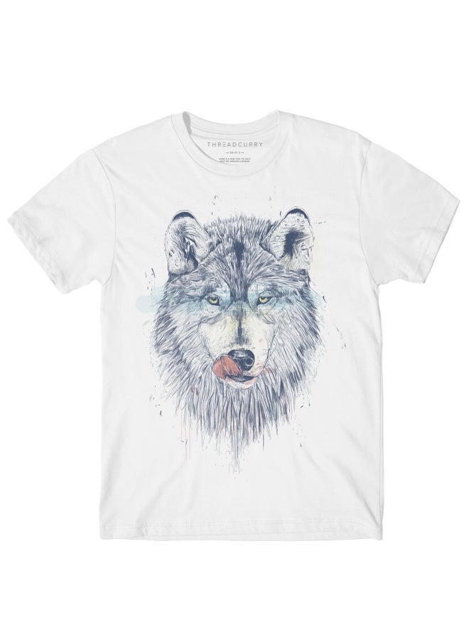 THREADCURRY THREADCURRY Hungry Wolf Blue Fun Comic Cotton Graphic Printed Tshirt for Boys  - Image 1