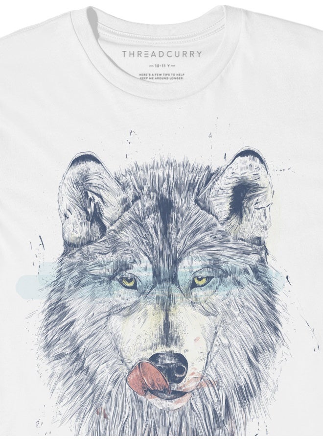 THREADCURRY THREADCURRY Hungry Wolf Blue Fun Comic Cotton Graphic Printed Tshirt for Boys  - Image 3
