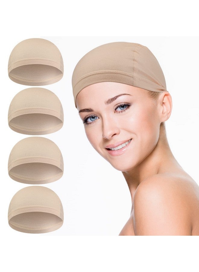 Janmercy 4 Pcs Bamboo Fiber Wig Cap Bamboo Wig Liner Cap For Women Hairloss Elastic Breathable Bald Cap Under Wigs (Beige)  - Image 1