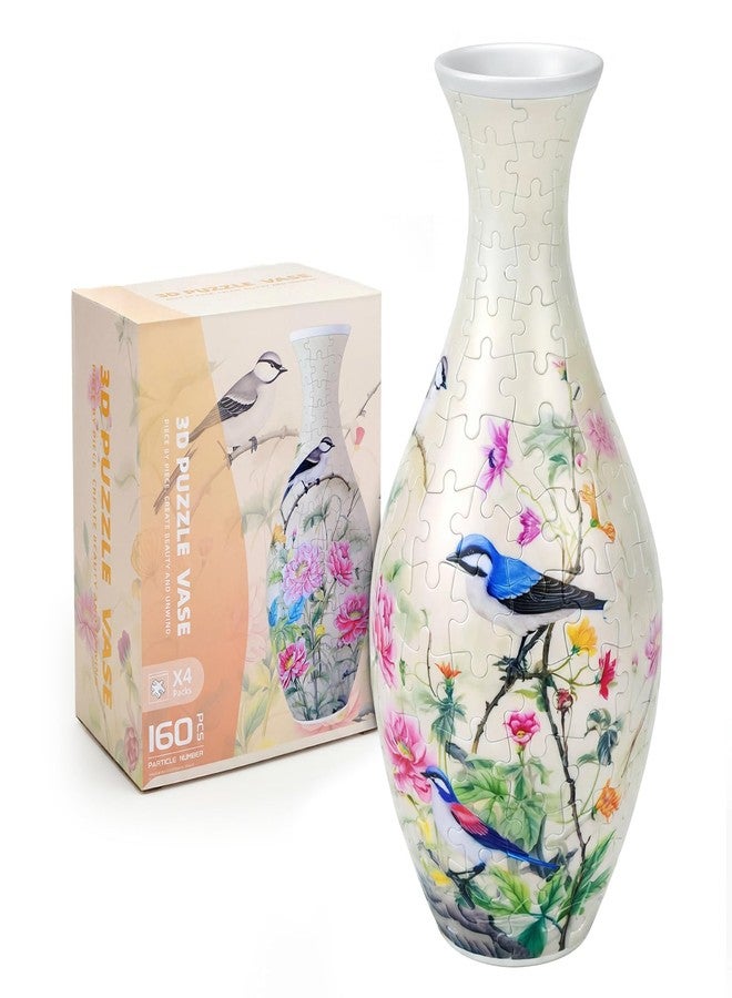 iselyn 3D Puzzle Vase for Adults, 160 Pieces Plastic DIY Unique Puzzle Flower Vase, Crafts for Adults, House Warming Gift Birthday Gifts for Flower Arrangements and Home Decor (Peony and Bird) - Image 1