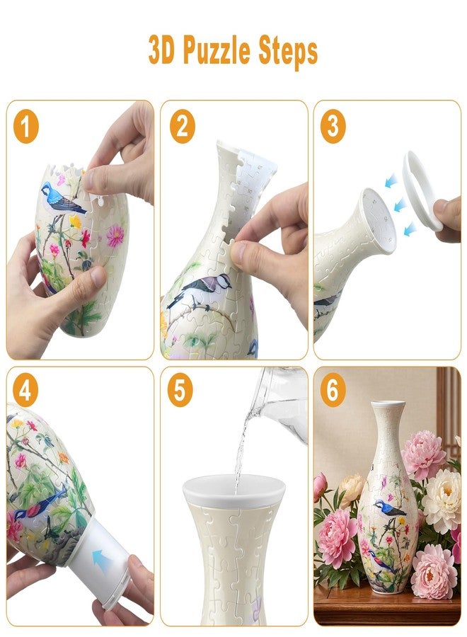 iselyn 3D Puzzle Vase for Adults, 160 Pieces Plastic DIY Unique Puzzle Flower Vase, Crafts for Adults, House Warming Gift Birthday Gifts for Flower Arrangements and Home Decor (Peony and Bird) - Image 5