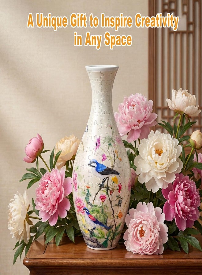 iselyn 3D Puzzle Vase for Adults, 160 Pieces Plastic DIY Unique Puzzle Flower Vase, Crafts for Adults, House Warming Gift Birthday Gifts for Flower Arrangements and Home Decor (Peony and Bird) - Image 3