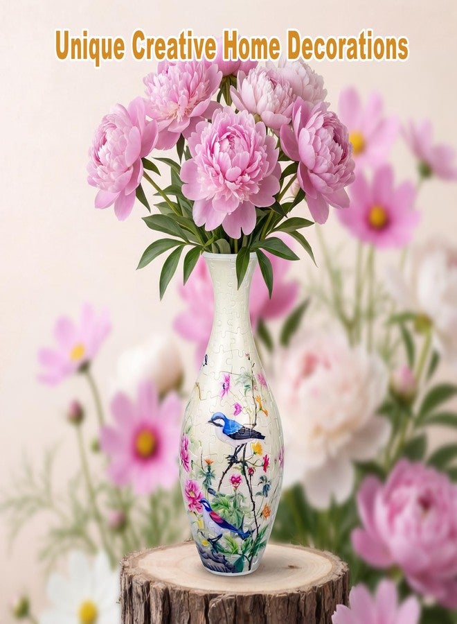 iselyn 3D Puzzle Vase for Adults, 160 Pieces Plastic DIY Unique Puzzle Flower Vase, Crafts for Adults, House Warming Gift Birthday Gifts for Flower Arrangements and Home Decor (Peony and Bird) - Image 2
