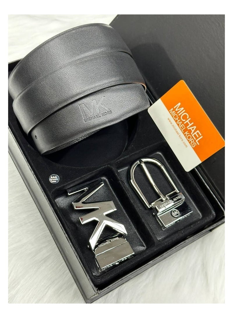Michael Kors Michael Kors Reversible Black Leather Belt Gift Set – Silver Buckles 