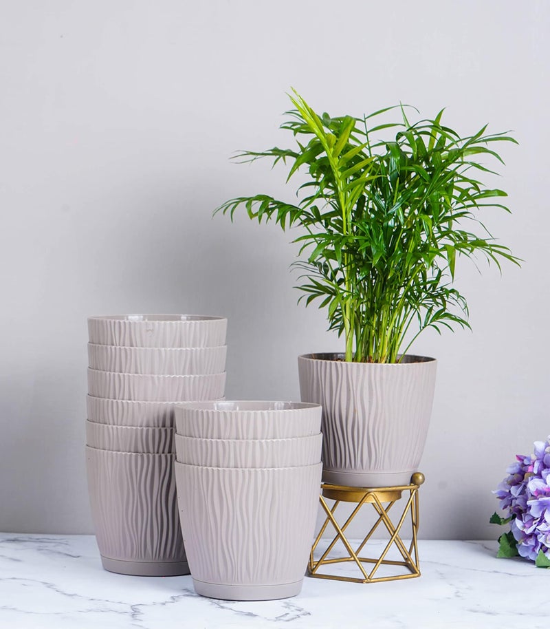 Nurturing Green® Set of 10 Grey Color' Tide' Self Watering Plastic Pots (5.5 Inch Wide*5 Inch High) with Drainage Holes | Low Maintenance (Plants & Metal Stand Not Included) - Image 1