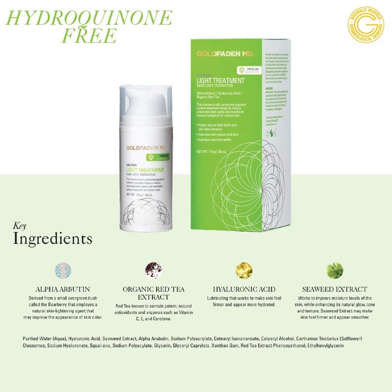GOLDFADEN MD Light Treatment Dark Spot Pigment Corrector | Hydroquinone Free w/Alpha Arbutin, Organic Red Tea Extract, Sea Weed Extract and Hyaluronic Acid 1 fl. oz. - Image 4