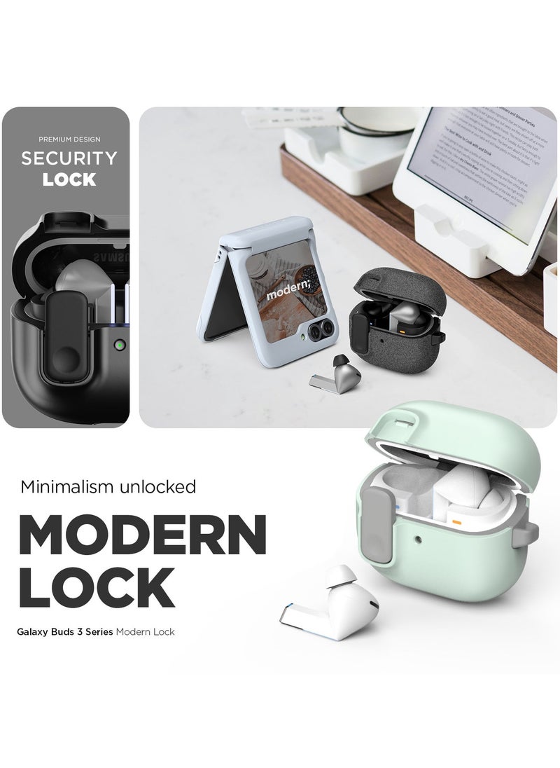VRS Design - Modern Lock Galaxy Buds 3 Pro Case and Buds3 Case Cover Secure Lock Protection with Carabiner (2024) - White - Image 1