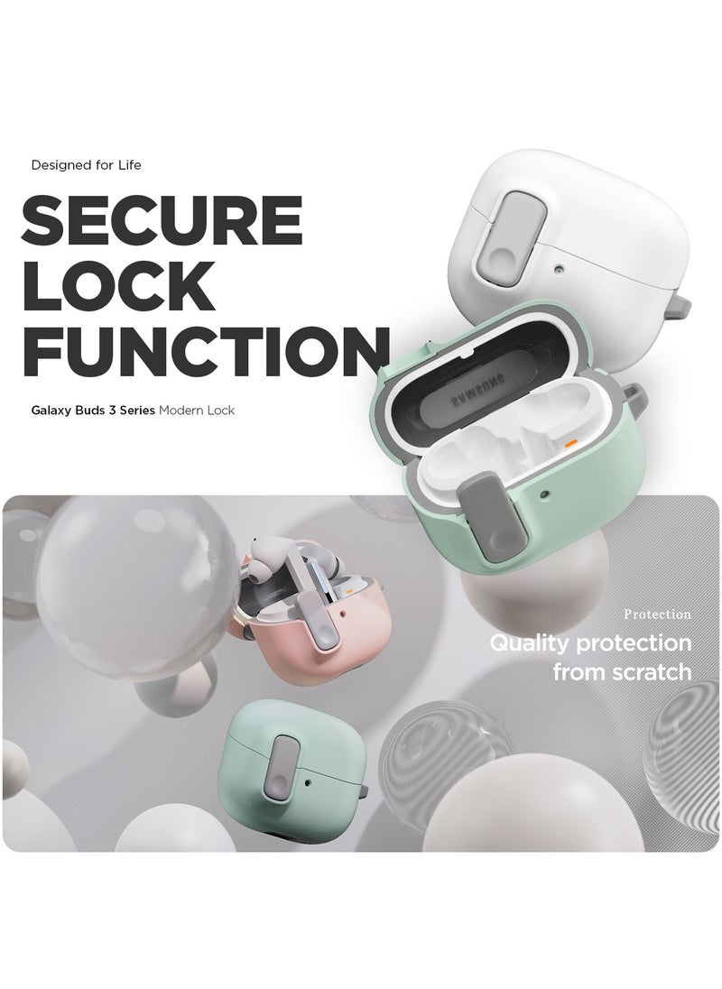 VRS Design - Modern Lock Galaxy Buds 3 Pro Case and Buds3 Case Cover Secure Lock Protection with Carabiner (2024) - White - Image 1