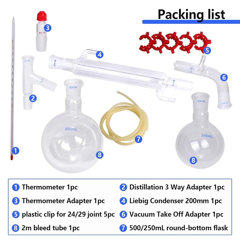 cheekyglo 500ML Distillation Apparatus Kit 24/29 Joint Vacuum Distillation Kit, Glass Distillation Set, Laboratory Glassware Kit - Image 3