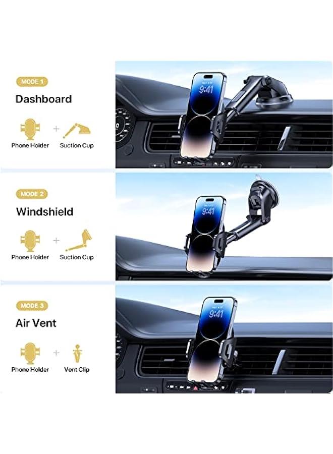 KHAJUL Car Phone Holder Suction Cup Mount Universal Multifunctional for iPhone & Android Smartphones, For Dashboard, Windshield, Air Vent, Ultra Stable Car Mobile Holder with Strong Suction Cup and Long Arm Hands-Free Design, Adjustable Angle, Suitable for All Car Models (Black) - Image 3