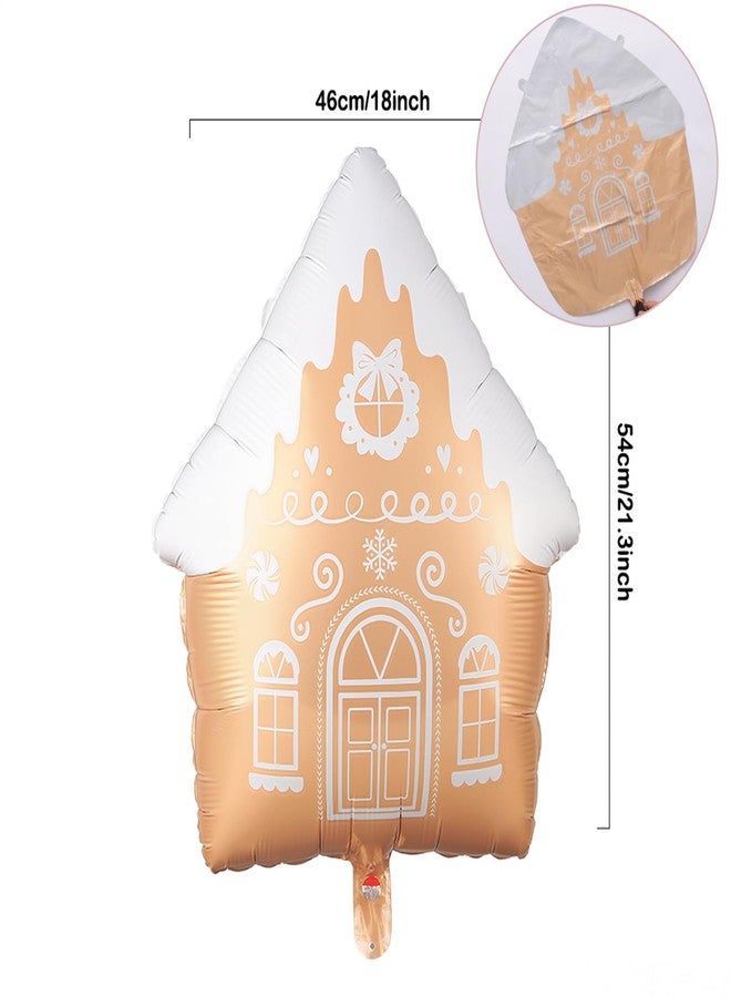 GIHOO Gingerbread House Balloons 4pcs 21inch Christmas Gingerbread Mylar Balloon for Christmas Gingerbread House Holiday Birthday Party Decorations(Gingerbread) - Image 2