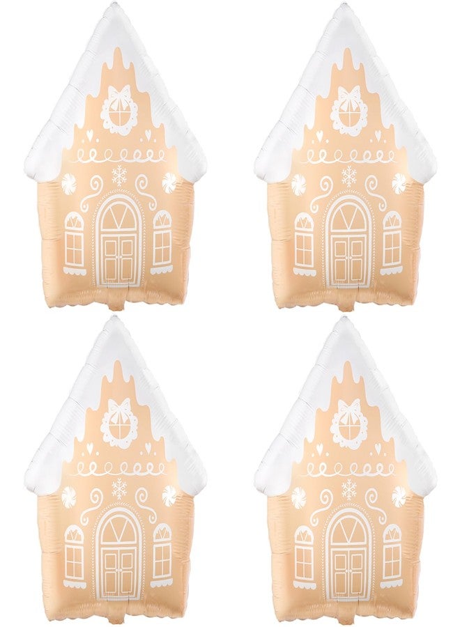 GIHOO Gingerbread House Balloons 4pcs 21inch Christmas Gingerbread Mylar Balloon for Christmas Gingerbread House Holiday Birthday Party Decorations(Gingerbread) - Image 1