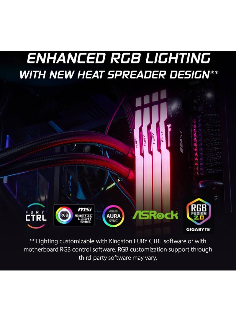 كينغستون ذاكرة سطح المكتب Fury Beast RGB سعة 32 جيجابايت DDR5، سرعة ذاكرة 6000 ميجاهرتز، زمن وصول CL36، مجموعة 288 دبوس، جاهز لـ Intel XMP 3.0، KF560C36BBE2AK2-32 - Image 2