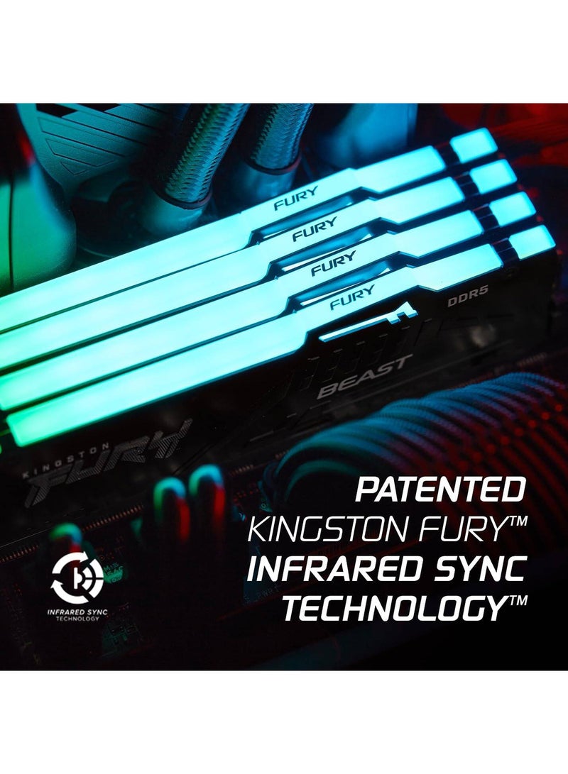 كينغستون ذاكرة سطح المكتب Fury Beast RGB سعة 32 جيجابايت DDR5، سرعة ذاكرة 6000 ميجاهرتز، زمن وصول CL36، مجموعة 288 دبوس، جاهز لـ Intel XMP 3.0، KF560C36BBE2AK2-32 - Image 3