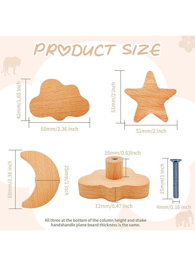 erorex 6Pcs Wooden Cabinet Knobs Star Moon Cloud Shape Wood Knobs For Nursery Room Kids Dresser Knobs Nursery Drawer Handles With Screws - Image 2