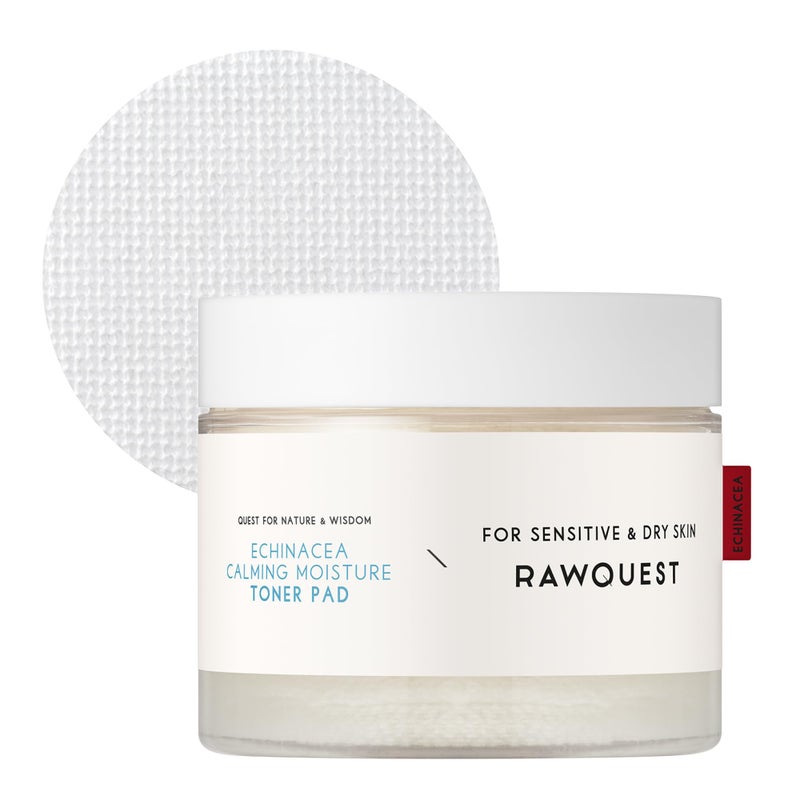 Rawquest Echinacea Toner Pad 190ml 60ea Instant Calming Irritation Moisturizing Redness Relief Soothing Hydrating Soothing Moisturizing Hyaluronic Acid Echinacea Extract for Sensitive Skin