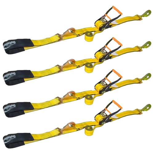 Autofonder Heavy Duty Adjustable Car Tie Down Kit with Snap Hooks -Break Strength 10,000 lbs-Working Load 3333 lbs-2 Inch x 114 Inch - 4 Pack Axle Tie Down Straps (Yellow) - Image 1