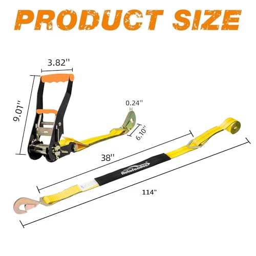 Autofonder Heavy Duty Adjustable Car Tie Down Kit with Snap Hooks -Break Strength 10,000 lbs-Working Load 3333 lbs-2 Inch x 114 Inch - 4 Pack Axle Tie Down Straps (Yellow) - Image 3