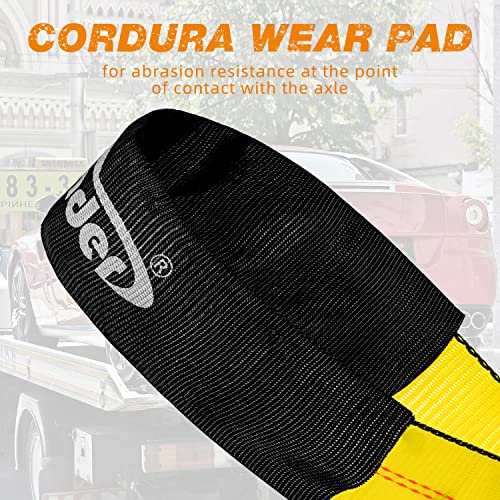 Autofonder Heavy Duty Adjustable Car Tie Down Kit with Snap Hooks -Break Strength 10,000 lbs-Working Load 3333 lbs-2 Inch x 114 Inch - 4 Pack Axle Tie Down Straps (Yellow) - Image 4