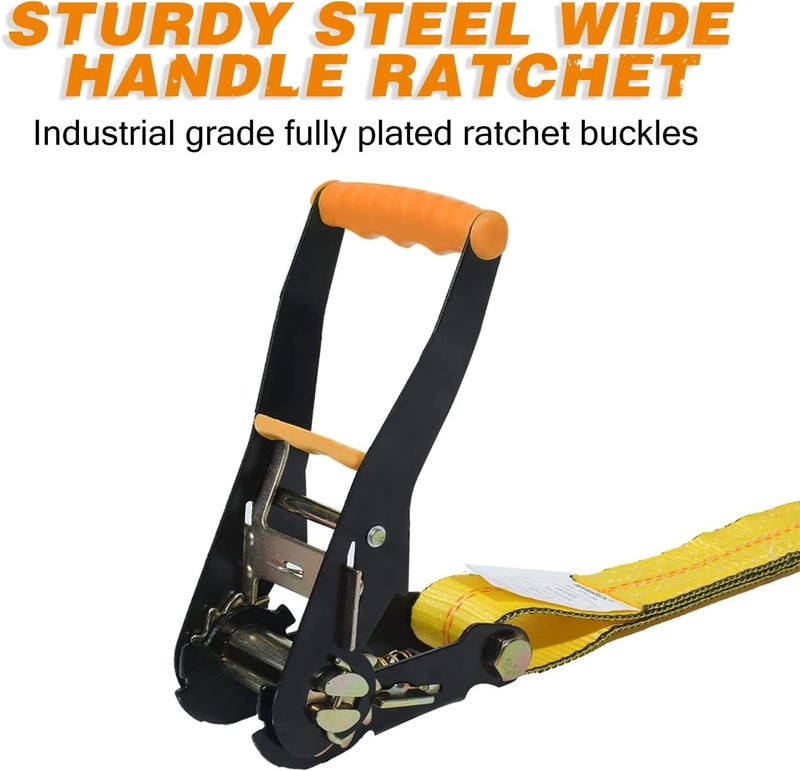 Autofonder Heavy Duty Adjustable Car Tie Down Kit with Snap Hooks -Break Strength 10,000 lbs-Working Load 3333 lbs-2 Inch x 114 Inch - 4 Pack Axle Tie Down Straps (Yellow) - Image 5