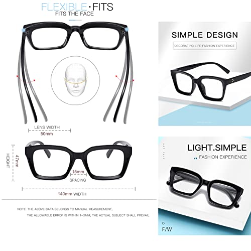 JOVAKIT Non Prescription Glasses for Women Men Fashion Square Frame Eyeglasses (Black + Transparent) - Image 5
