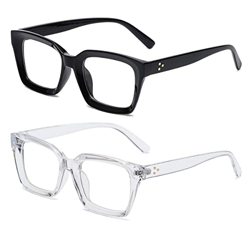 JOVAKIT Non Prescription Glasses for Women Men Fashion Square Frame Eyeglasses (Black + Transparent) - Image 2