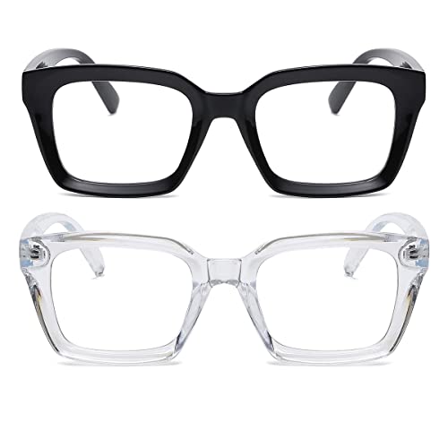 JOVAKIT Non Prescription Glasses for Women Men Fashion Square Frame Eyeglasses (Black + Transparent) - Image 1