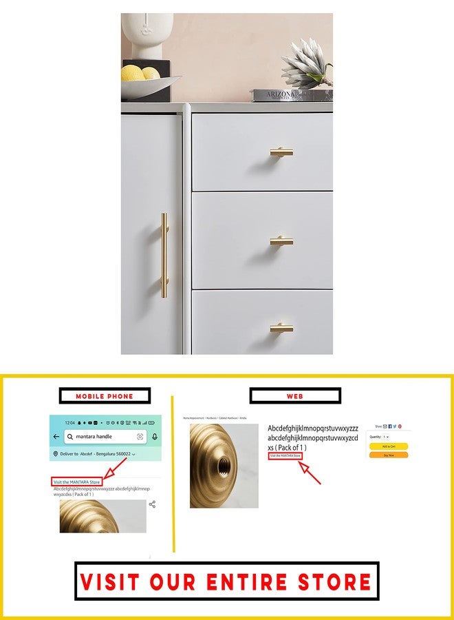 MANTARA B-0057-T50 Brass Furniture Cabinet Handle Black Kitchen Drawer pulls Pure Copper Brass Handle Drawer Cabinet Closet Door Small Handle Cabinet Door Gold. - Image 2