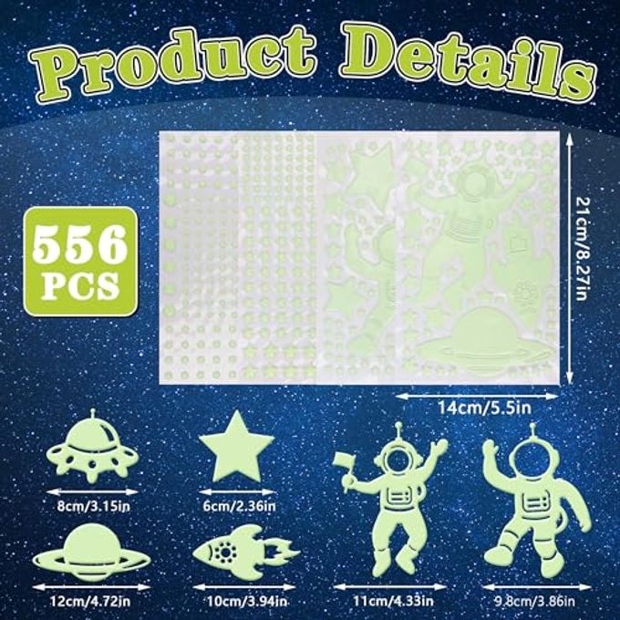 Neasyth 556PCS Glow in The Dark Stars for Ceiling, 3D Glow in The Dark Space Galaxy Stickers Astronaut Rocket Planet Dots Stars for Kids Room Wall Decals Ceiling Decorations Party Birthday Gift (Green) - Image 5