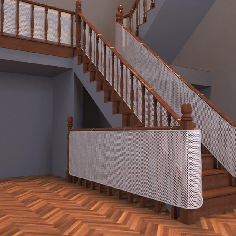 Bukela Indoor/Outdoor Baby Safety Stair Railing Net | Baby Proofing Stair Balcony Banister Rail Guard | Child Safety Stair Protection | Safe Rail | 10ft L x 3ft H | White (White, 9.84ft3ft) - Image 1