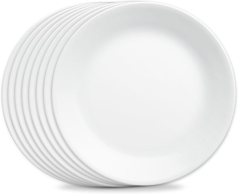 كوريل 1 Corelle Vitrelle طقم أطباق عشاء من 8 قطع، زجاج ثلاثي الطبقات ومقاوم للكسر، أطباق دائرية خفيفة الوزن، أبيض صقيع الشتاء - Image 1