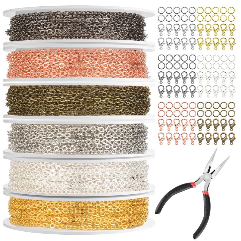 selizo Chains for Jewelry Making, 60ft Jewelry Making Chains for Necklace with Pliers, Open Jump Rings and Lobster Clasps for Making Jewelry DIY Necklace Bracelet Anklet, 6Colors 2mm - Image 1