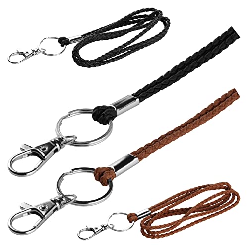 PLENTY Office Lanyard, 2PCS Handmade PU Leather Necklace Lanyard with Strong Clip and Keychain for Keys, ID Badge Holder, Camera, Cell Phone, iPod, MP3, MP4, USB Flash Drive (Black+Brown) - Image 1