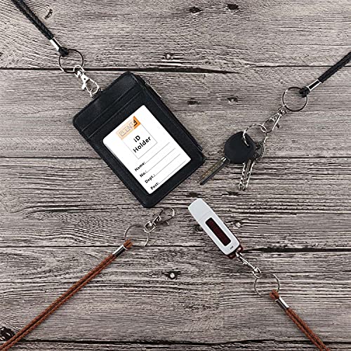 PLENTY Office Lanyard, 2PCS Handmade PU Leather Necklace Lanyard with Strong Clip and Keychain for Keys, ID Badge Holder, Camera, Cell Phone, iPod, MP3, MP4, USB Flash Drive (Black+Brown) - Image 2