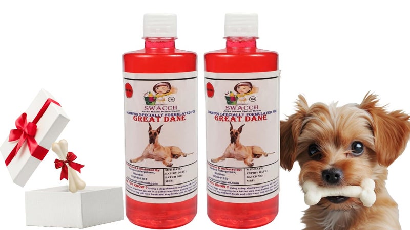 swacch Shampoo | Puppy Safe Shampoo | Great Dane Dog Shampoo (500ml) (Pack of 2) Jasmine + Small White Bone | Dog Chew Bones | Teething chew Toy | Dental Teething |Combo Pack - Image 1